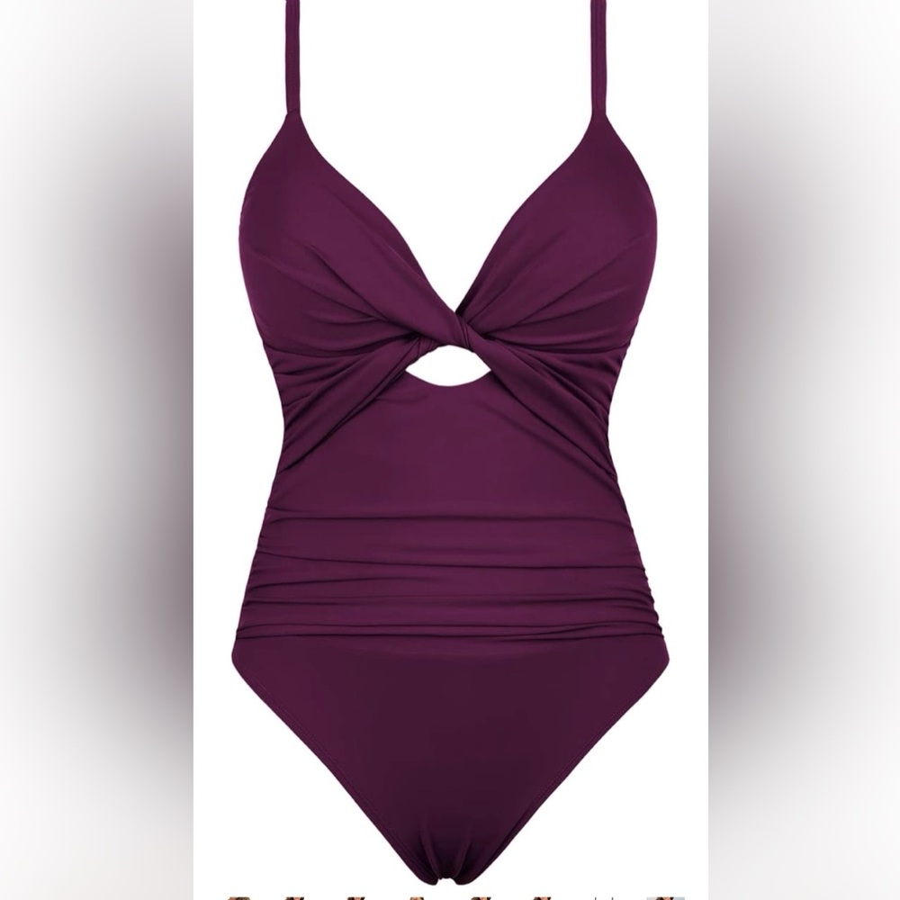 HILOR Burgundy One-Piece Twist Keyhole Swimsuit Women’s Size 16 NWT